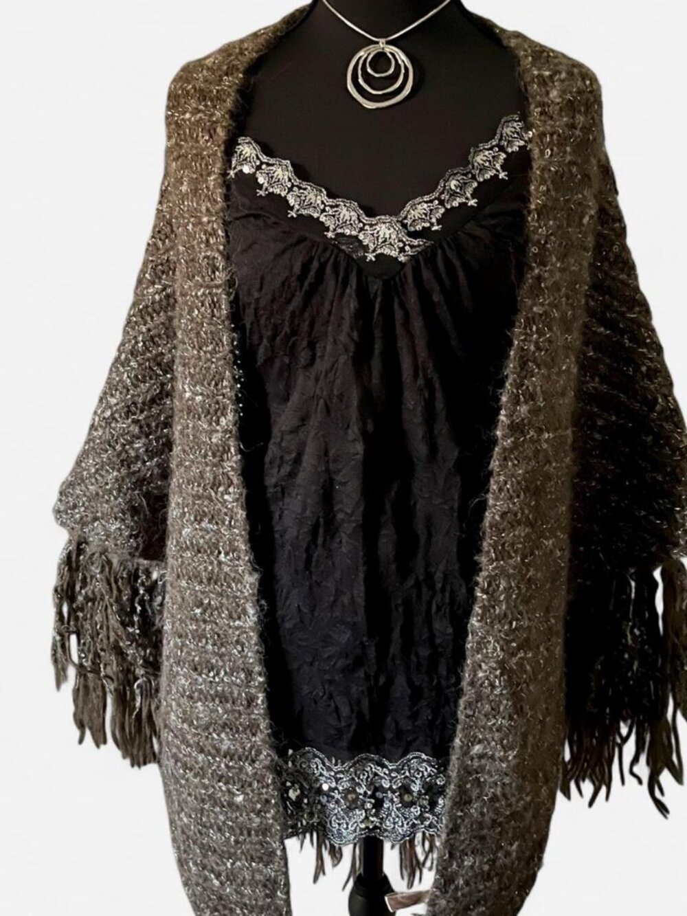 Women's Brown and Grey Scarf-wraps